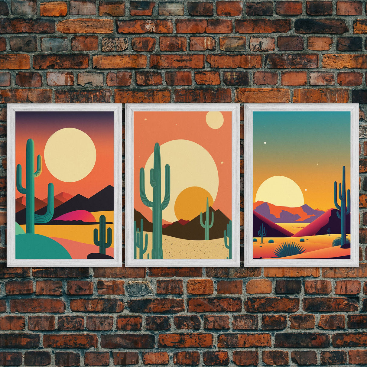 Desert Art, Desert Prints, Trendy Wall Prints, Framed Canvas Art, 3 Piece Wall Prints, Southwestern Decor, Primitive Cactus Art, Arizona Art