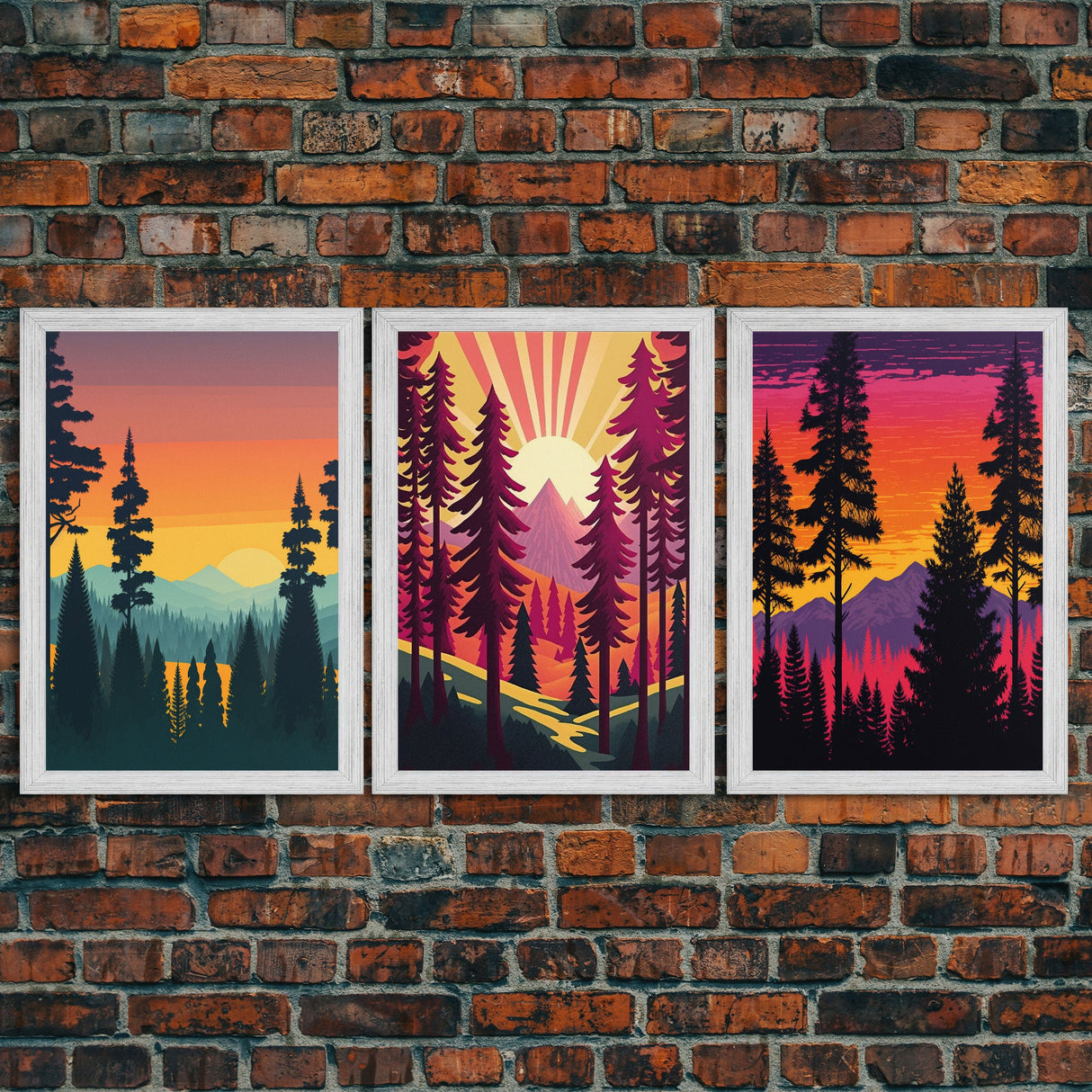 3 Piece Framed Canvas Wall Art Retro Forest Nature Scenery Minimalist Canvas Print Modern Home Artwork Decoration for Living Room