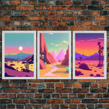 Desert Canvas Prints Set of 3, Arizona Desert 3 Panel Wall Art, Retro Boho Desert Art Print, Nature Gallery Wall Set, Large Framed Wall Art