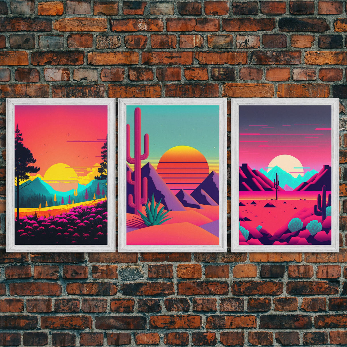 Retro Synthwave Style 80s Vibes Art, 3 Panel Canvas, Triptych Art, Framed Canvas Prints, Sunset, Pink Hues, Pastel Art, Vaporwave Decor