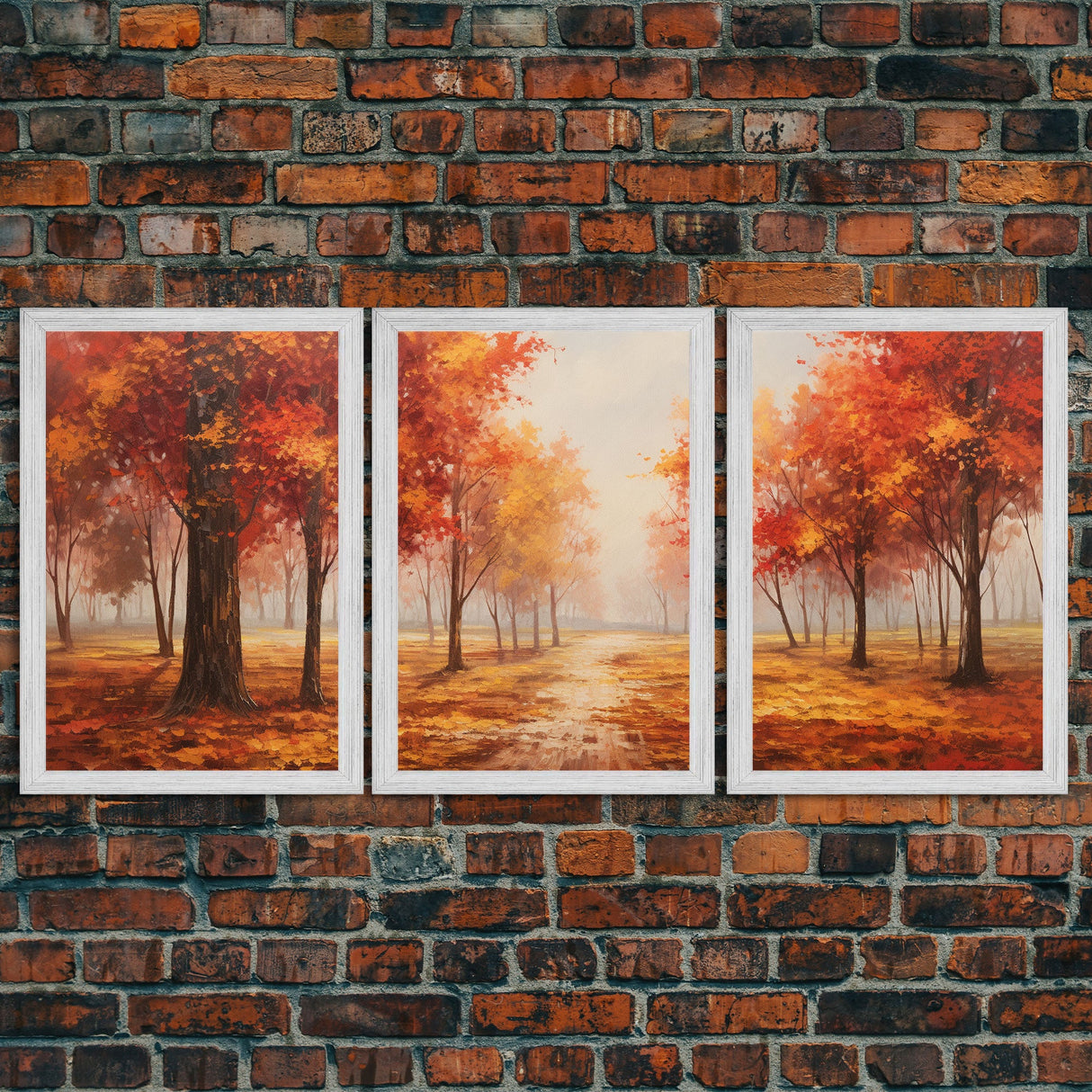 Fall Decor, 3 Piece Wall Art Set, Autumn Forest Oil Painting Canvas Prints, Fall Decorations, Halloween Art, Fall Forest Landscape Painting