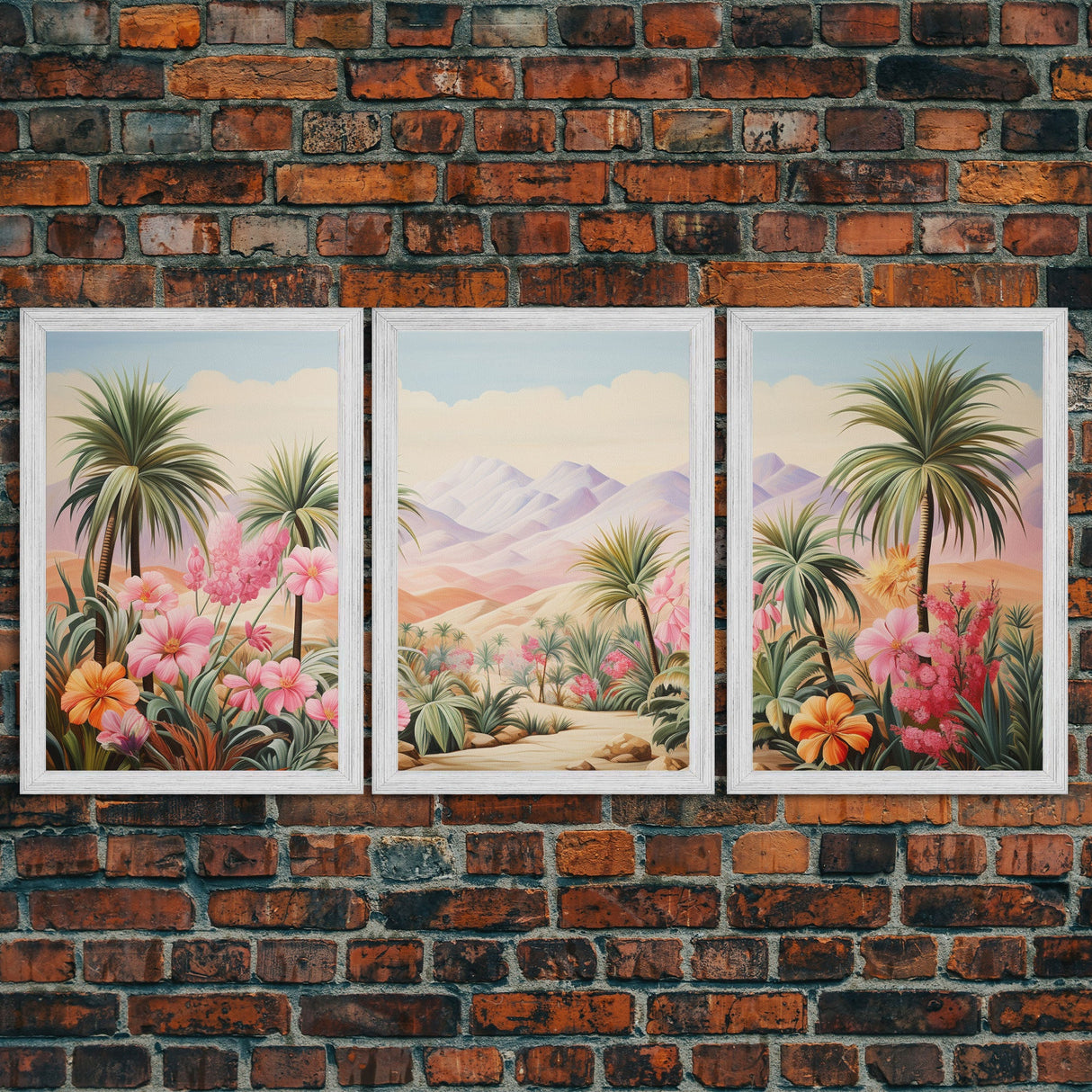 Landscape Wall Art, Flower Decor, Palm Trees Art, Mountain Art, Canvas Print, Wall Art, 3 Piece Wall Art, Gift For Couples, Home Wall Decor