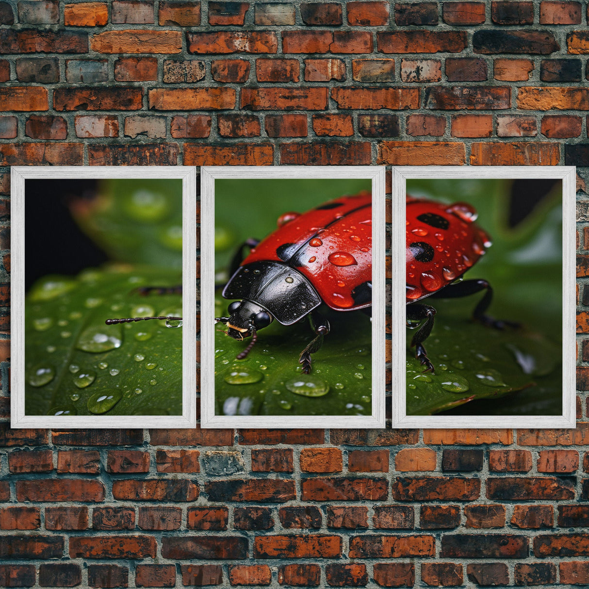 Lady Bug Wall Art, Insect Art Print, Nature Art, Canvas Print, Wall Art, 3 Piece Wall Art, Dorm Room Art, Living Room Prints, Office Prints