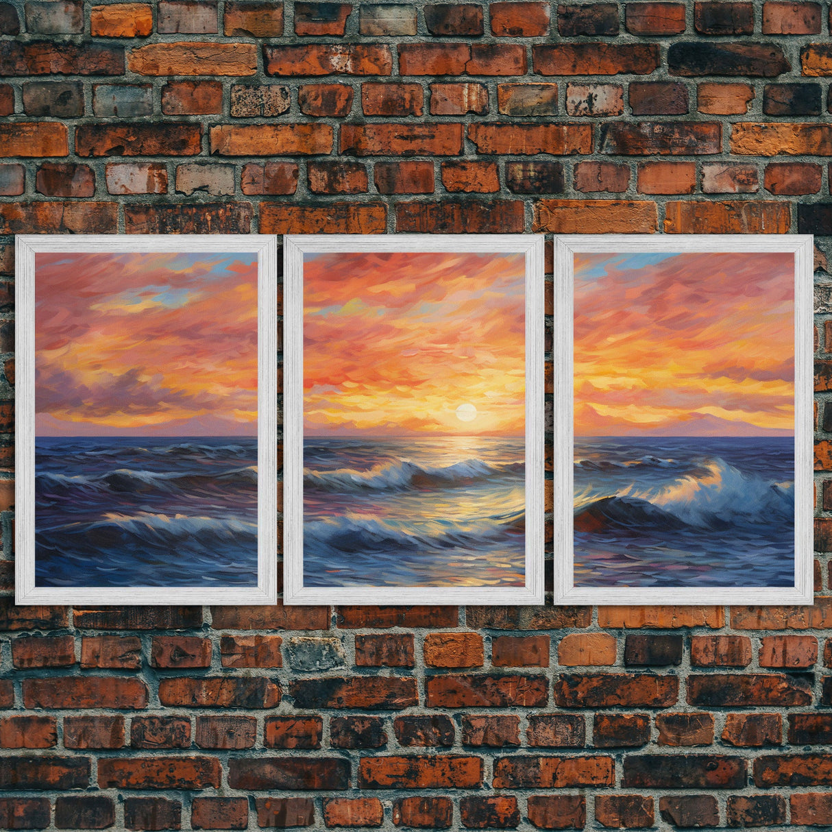 3 Piece Wall Art Blue Beach and Ocean Waves Panoramic Framed Canvas Print - Perfect for Living Room, Bedroom, Office Decor, Beach House Art