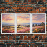 French Countryside Art, 3 Panel Art, Framed Canvas Prints, Extra Large Wall Art, Boho Minimalist Centerpiece Art, Huge Art Painting