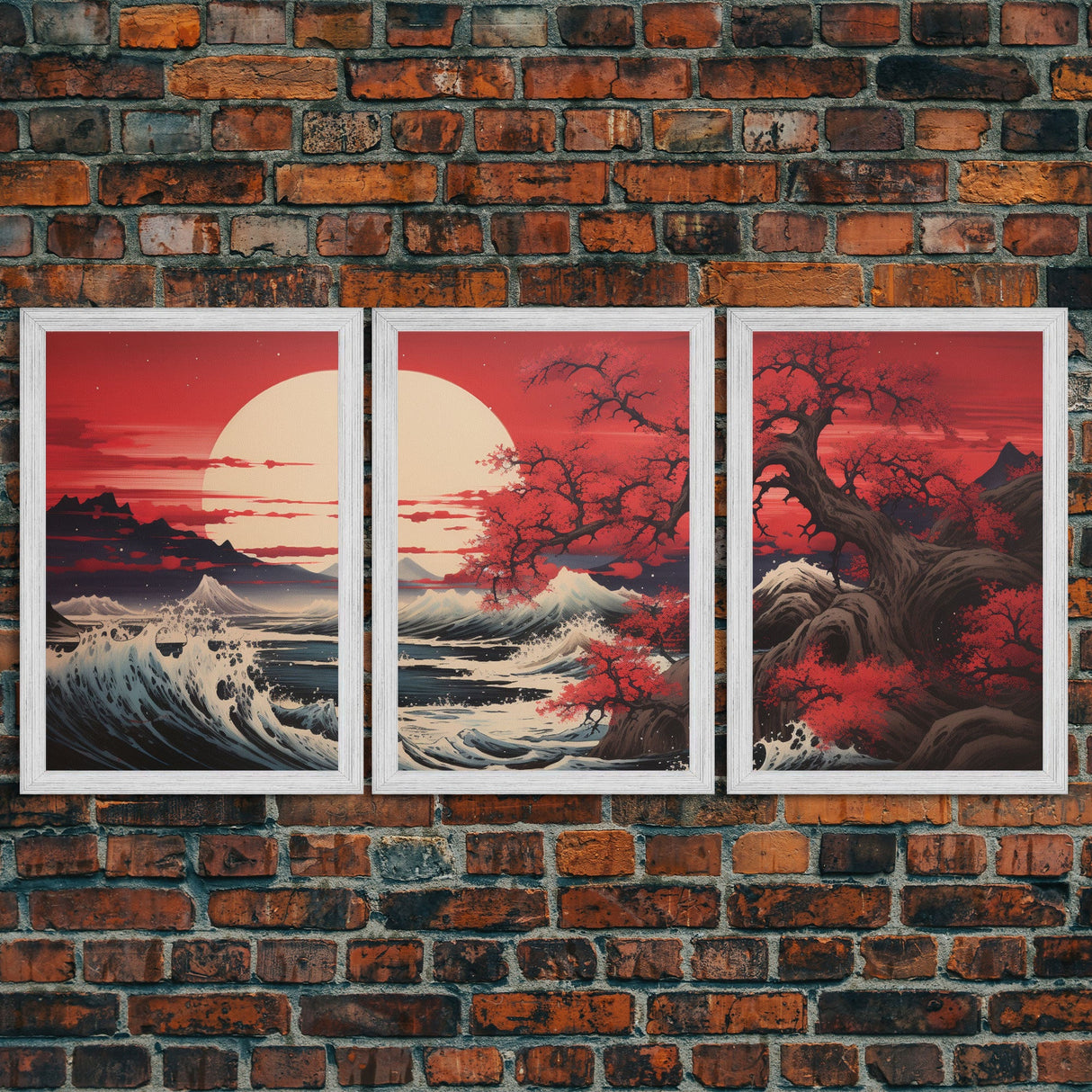 Ocean Art Print,  Cherry Blossom, Asian Art, Japanese Wall Art, Canvas Print, Wall Art, 3 Piece Wall Art, Apartment Wall Decor, Room Decor