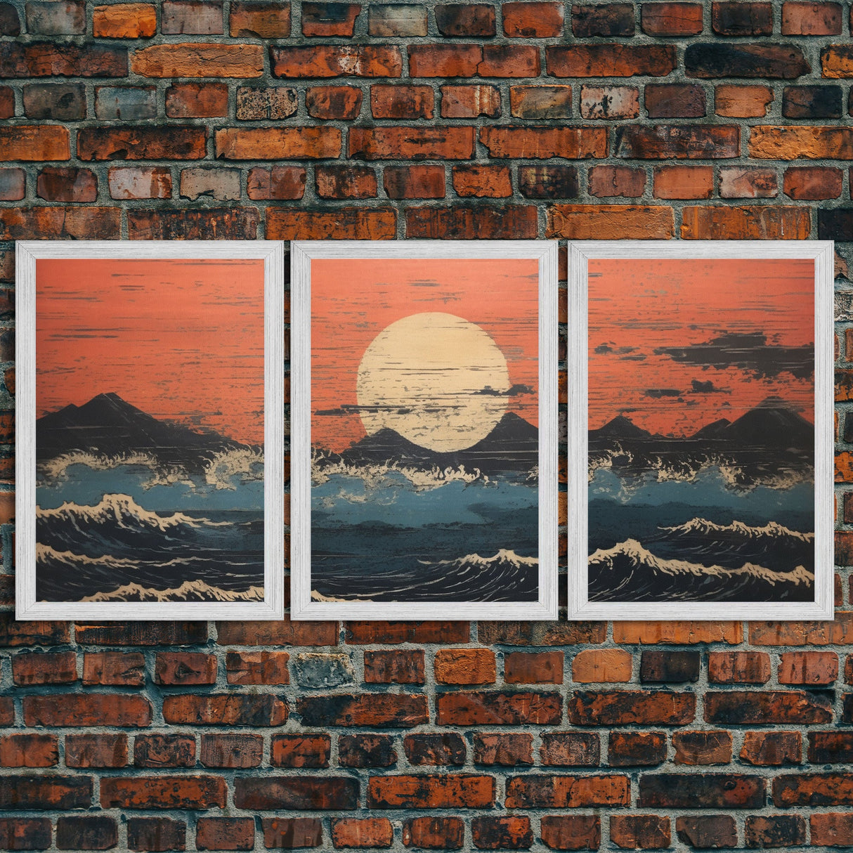 Japanese Ukiyo-e Ink Block Canvas Prints, Triptych Art, 3 Panel Wall Art, 3 Piece Set, Framed Canvas Art, Wall Decor, Above Couch Art