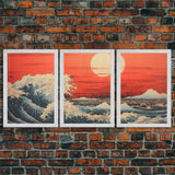 Japanese Wall Art, Ocean Waves, Asian Art, Sunset Art, Canvas Print, Wall Art, 3 Piece Wall Art, Above Bed Art, Southern Wall Art, RV Decor