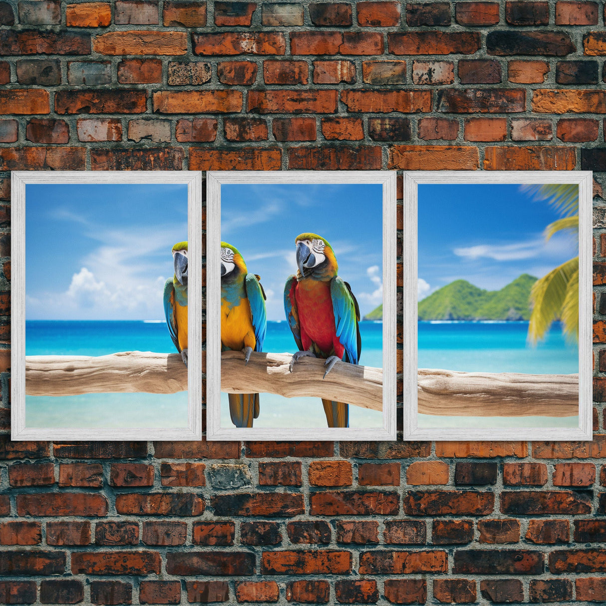 Parrot Wall Art, Tropical Wall Art, Beach Art Print, Seascape Print, Canvas Print, Wall Art, 3 Piece Wall Art, Apartment Wall Decor