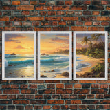 Tropical Wall Art, Beach Art Print, Seascape Print, Palm Trees, Canvas Print, Wall Art, 3 Piece Wall Art, Office Wall Art, Dining Room Decor