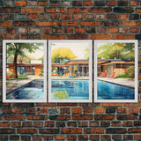 Mid-century House Art, Architecture Prints, Canvas Print, Wall Art, 3 Piece Wall Art, Real Estate Art, Modern Prints, Home Decor Prints