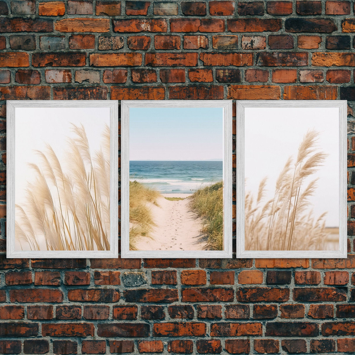 Framed Beach Photography Prints, 3 Piece Set, Minimalist Boho Beach Decor, Beach House Art, Rustic Decor, 3 Panel Art Prints