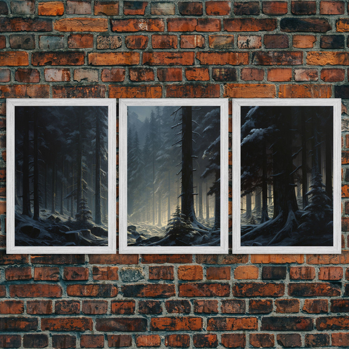 3 Piece Framed Canvas Print Wall Art Set of 3 Emerald Green Mountain Forest Lake Landscape Minimalist Modern Art Nature Wall Decor