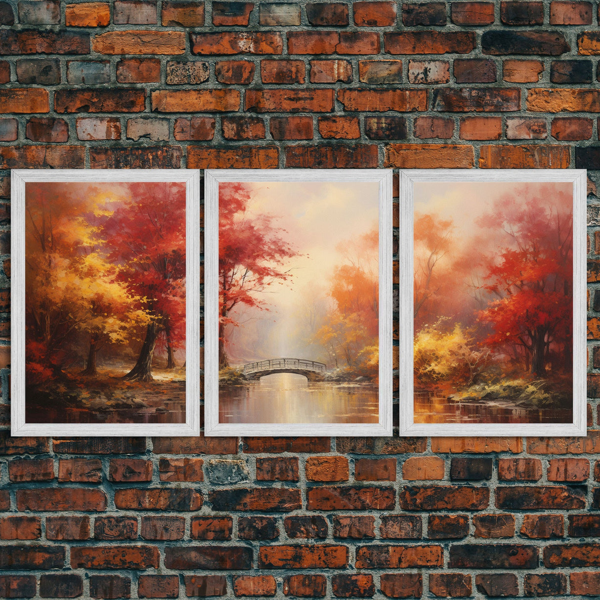 Fall Decor, 3 Piece Wall Art Set, Autumn Forest Oil Painting Canvas Prints, Fall Decorations, Halloween Art, Fall Forest Landscape Painting