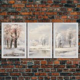 3 Piece Winter Scene, Framed Canvas Prints, Triptych Christmas Painting, Christmas Decor, Winter Art, Christmas Wall art, Xmas Art