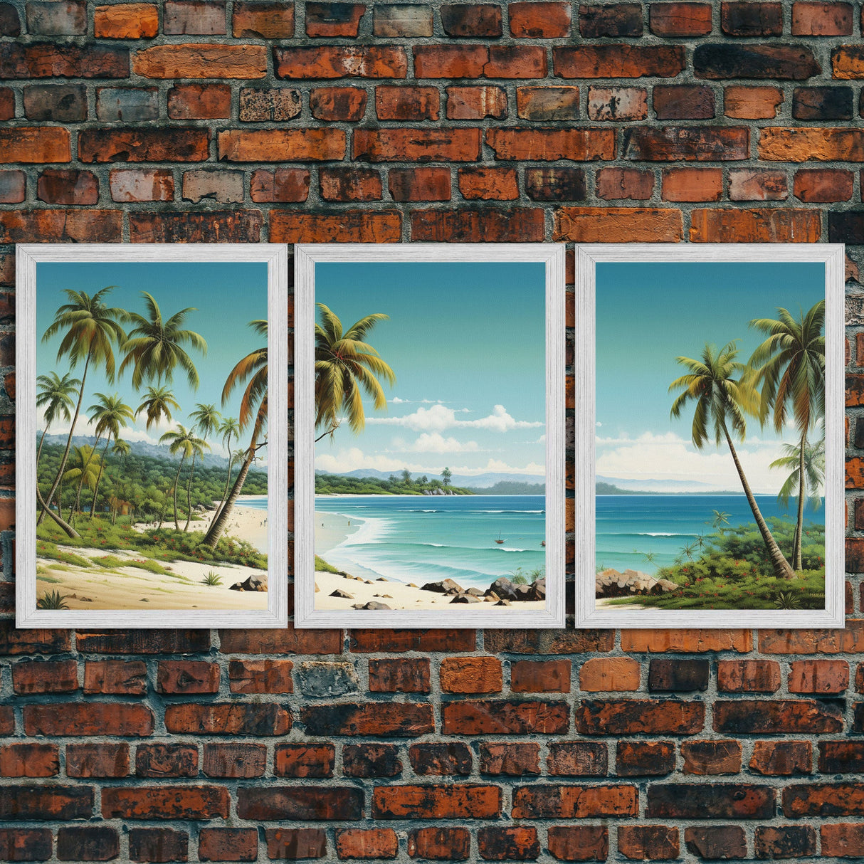 Tropical Art, Palm Tree Wall Art, Seascape Print, Beach Art, Canvas Print, Wall Art, 3 Piece Wall Art, Game Room Decor, Dorm Room Art