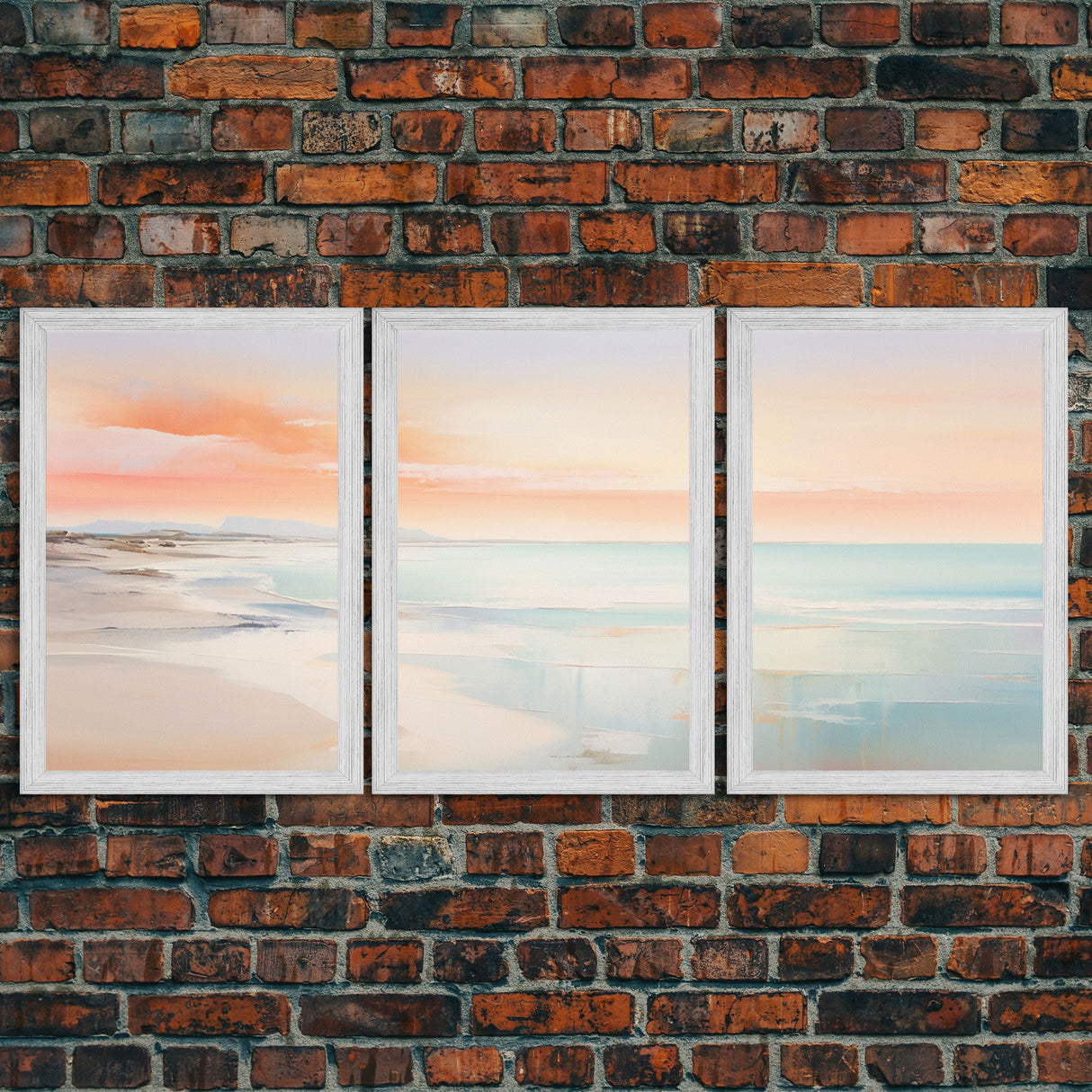 Landscape Beach Ocean Art, Canvas Print, Extra Large 3 Piece Art Beach Painting, Minimalist Abstract Coastal Beautiful Dining Room Art