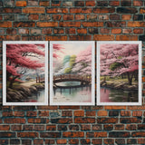 Japanese Print, Landscape Wall Art, Cherry Blossom Wall Art, Canvas Print, Wall Art, 3 Piece Wall Art, Country Home Wall Art, Modern Prints