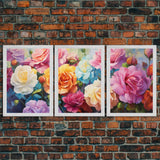 Floral Print, Roses, Flower Wall Art, Canvas Print, Set Of 3 Prints, Wall Art, 3 Piece Wall Art, Country Home Wall Art, Girls Room Decor