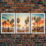 Palm Tree Art, Landscape Print, Sunset Wall Art, Canvas Print, Set Of 3 Prints, Wall Art, 3 Piece Wall Art, Wall Art Prints, Ranch Decor