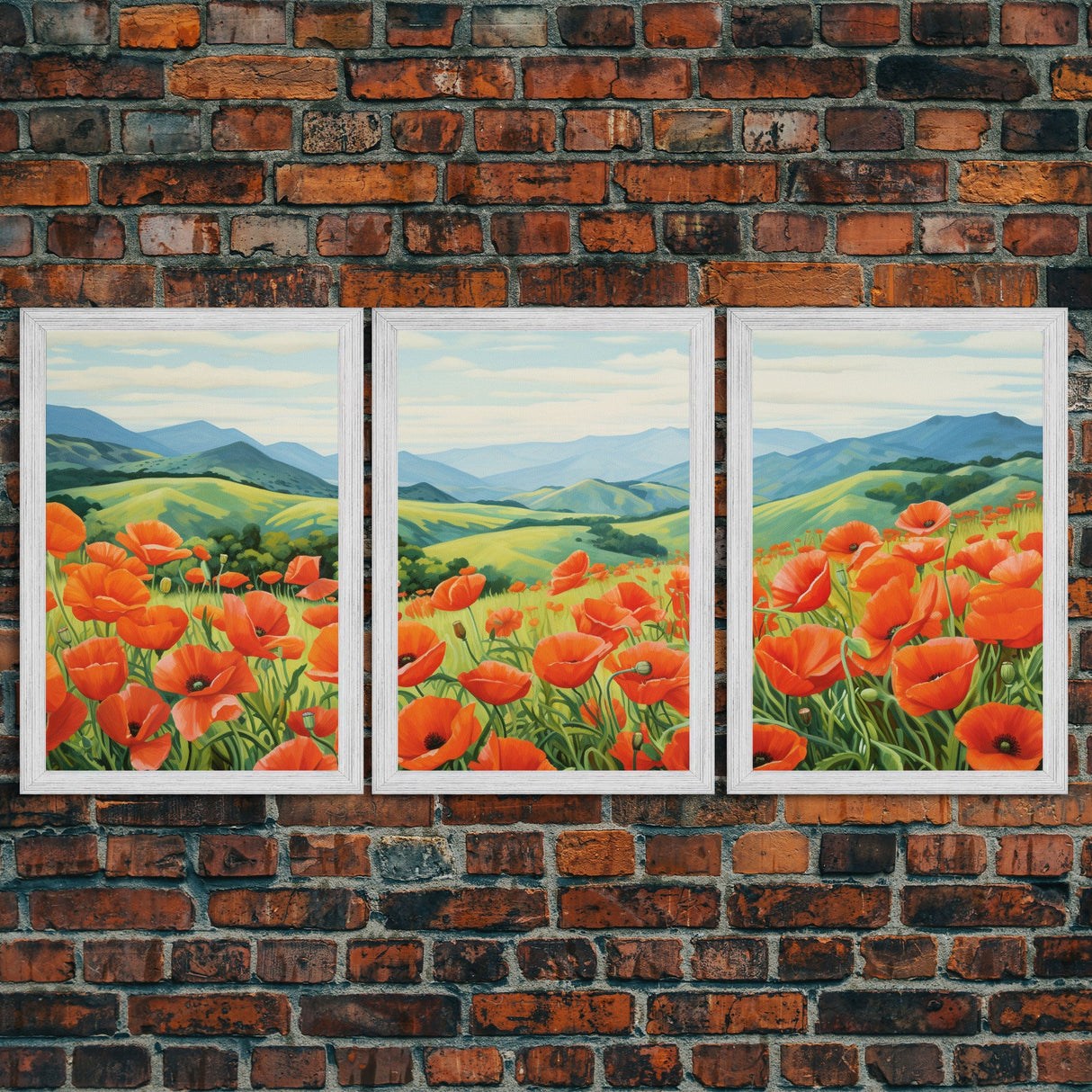 The Poppy Fields, Beautiful Red Flowers, Wildflower Art, Framed Canvas Prints, 3 Piece Set, Triptych, Wall Art, Botanical Art, Boho Decor