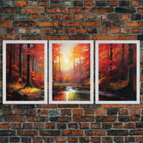 Fall Wall Art, Fall Forest, Forest Print, Sunset, Canvas Print, Set Of 3 Prints, Wall Art, 3 Piece Wall Art, Farmhouse Art, Bookshelf Decor