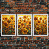 Sunflowers Wall Art, Wildflower Wall Art, Spring Decor, Canvas Print, Set Of 3 Prints, Wall Art, 3 Piece Wall Art, Living Room Prints