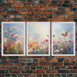 Flower Print, Wildflower Wall Art, Wildflower Meadow, Canvas Print, Set Of 3 Prints, Wall Art, 3 Piece Wall Art, Above Bed Art, Boho Print