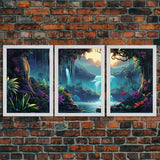 Jungle Wall Print, Waterfalls Wall Art, Nature Print, Landscape Art, Canvas Print, Wall Art, 3 Piece Wall Art, Newlywed Gift, Dorm Room Art