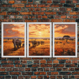 Elephant Print, Animal Wall Art, Sunset Print, Canvas Print, Wall Art, 3 Piece Wall Art, Nature Print, Retirement Gifts, Modern Office Art