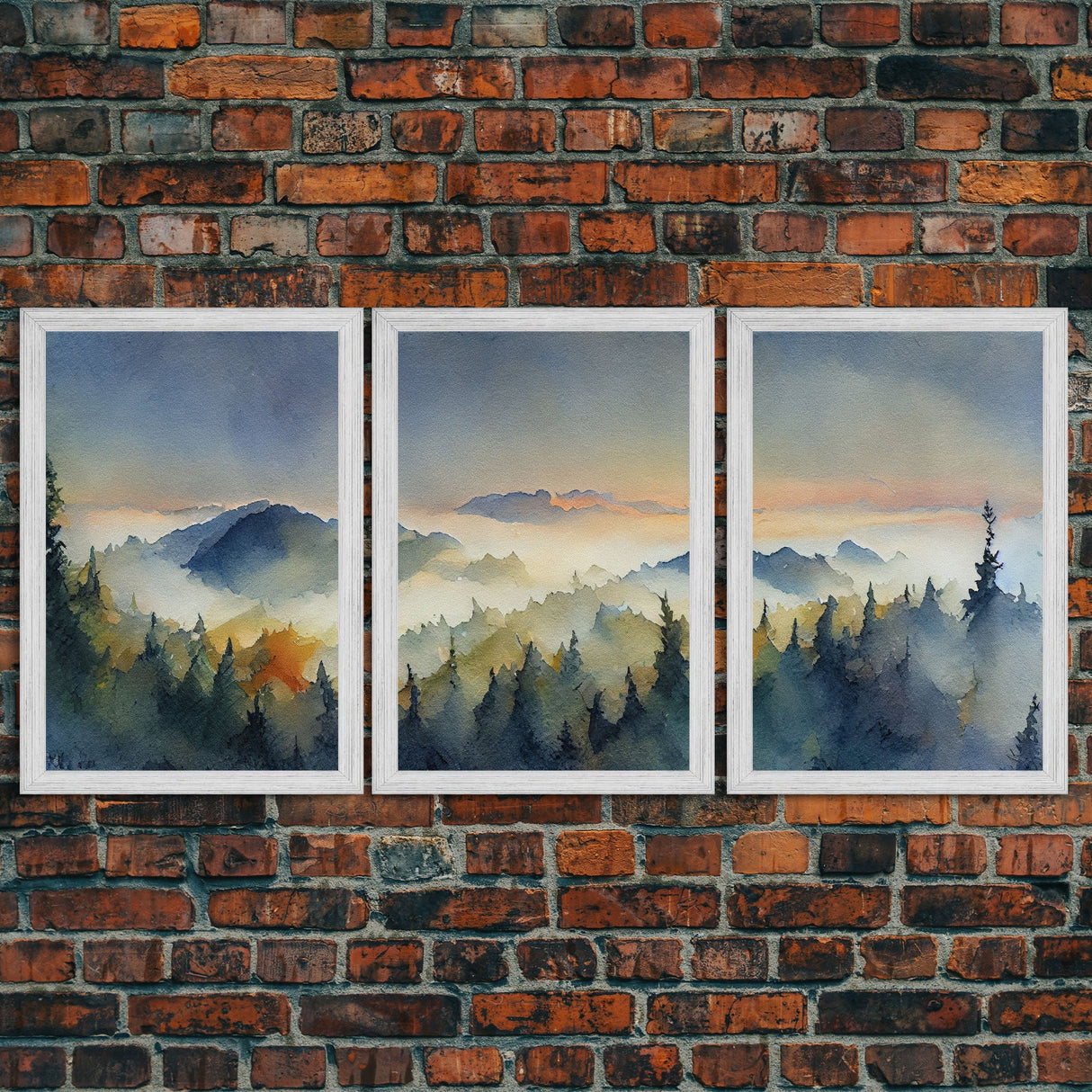 Three Piece Framed Canvas Wall Art Green Mountain Oil Landscape Prints Nature Rustic Home Artwork Decor for Living Room Bedroom, 3 Piece