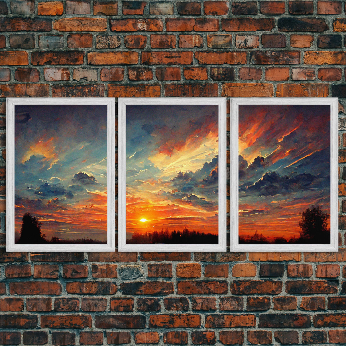 Forest Sunset Wall Decor, Oil Painting Style, 3 Piece Wall Art, Ready To Hang Canvas Print, Cool Unique Living Room Wall Art Decor