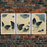 Japanese Butterflies, 3 Piece Wall Art, Ready To Hang Canvas Print, Cool Living Room Wall Art Decor