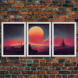 Haunted Sunset, Spooky Halloween Art, Gloomy Wall Decor, 3 Piece Canvas Decor, 3 Piece Wall Art, Ready To Hang Canvas Prints