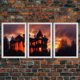 3 Piece Canvas Wall Decor, Ready To Hang Canvas Prints, Victorian Style Haunted House, Spooky Halloween Wall Art Decor