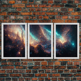 Galaxy of Stars, Scifi, String Theory, 3 Piece Wall Art, Ready To Hang Canvas Print, Cool Living Room Wall Art Decor