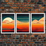 Retro Japanese Style Sunset Art, A Storm Torrent, 3 Piece Wall Art, Ready To Hang Canvas Print