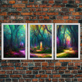 Fantasy wall art, canvas print, magical forest, fantasy landscape art, 3 Piece Wall Art, Ready To Hang Canvas Print