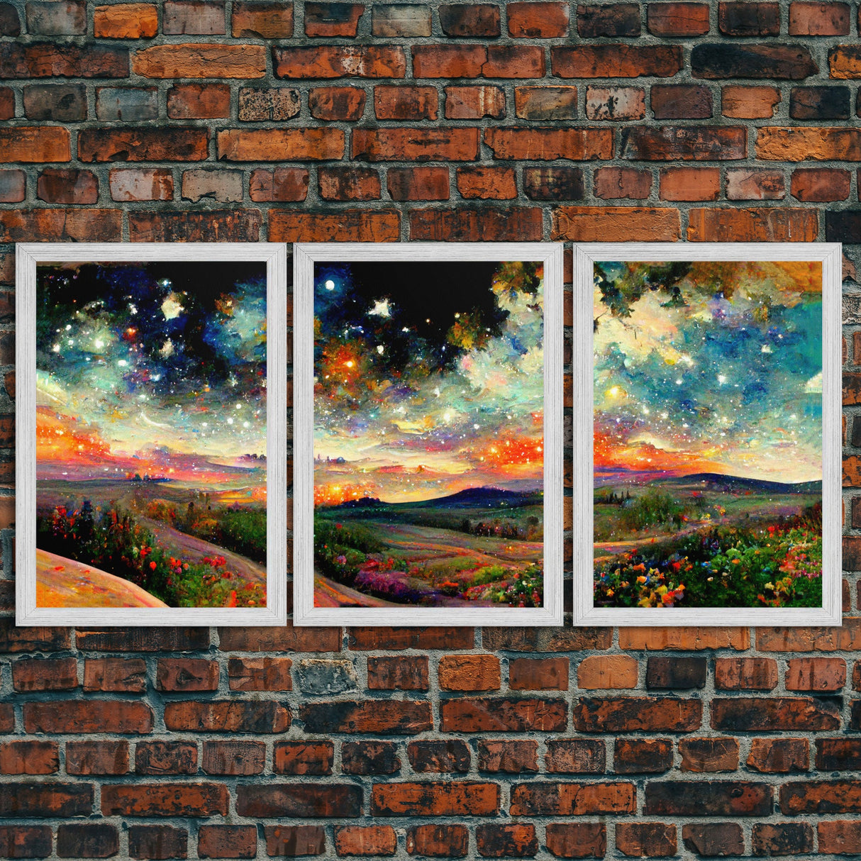 Night Starry Sky Landscape Colorful Night Sky Nature Living Room Wall Art Spiritual Starry, 3 Piece Wall Art, Ready To Hang Canvas Print