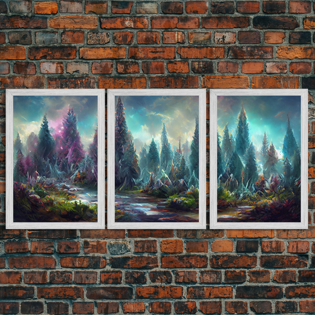 High Fantasy Forest Wall Art, Panoramic Art, Fantasy RPG Concept Art, 3 Piece Wall Art, Ready To Hang Canvas Print