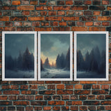 3 Piece Art, Winter Nature Landscape, Framed Canvas Prints, Canvas Art, Large Format Wall Art, Huge Art, Pine Tree Forest Decor