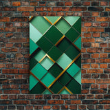 Emerald Green Geometric Abstract Art, Framed Canvas Print, Ready To Hang Framed Wall Art, Living Room Wall Hanging