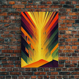 Unique art deco style abstract art, reflections of a sunset through stained glass, framed canvas print