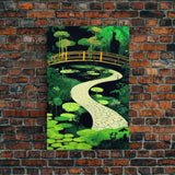 Emerald green Japanese zen garden art, framed canvas print, abstract art