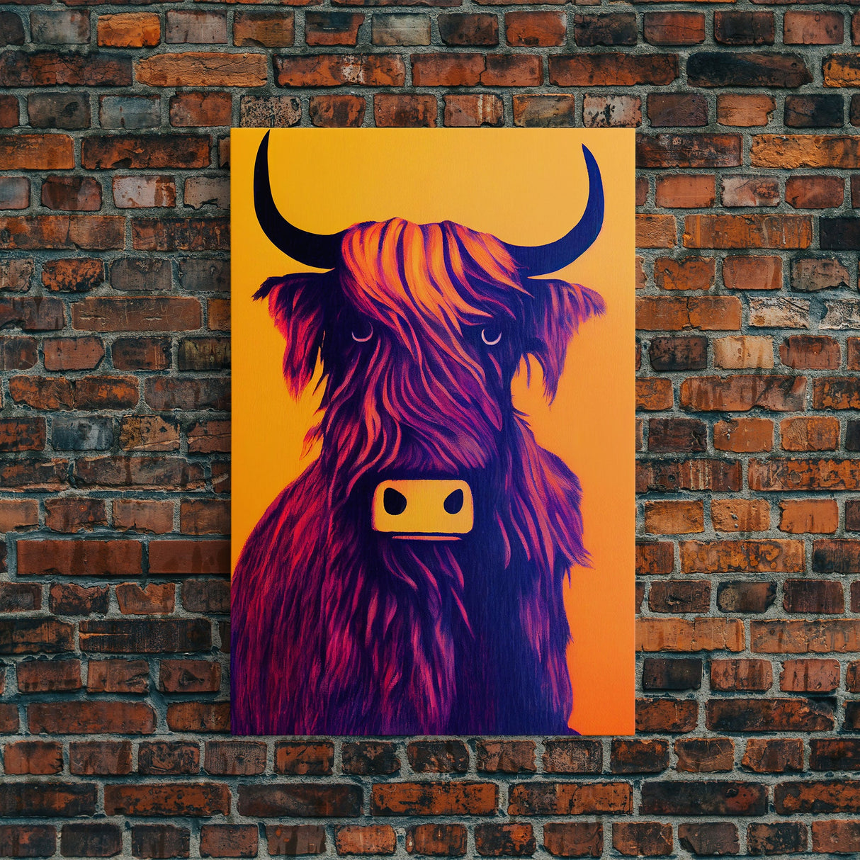 Highland Cow Portrait Wall Art Canvas Print - Majestic Animal in Nature Vibrant Artwork