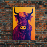 Highland Cow Portrait Wall Art Canvas Print - Majestic Animal in Nature Vibrant Artwork