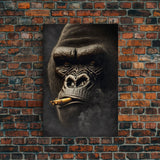 Smoking Gorilla canvas framed wall art, Gorilla Smoking print, Animal Print, Monkey Canvas print, Wall Decor