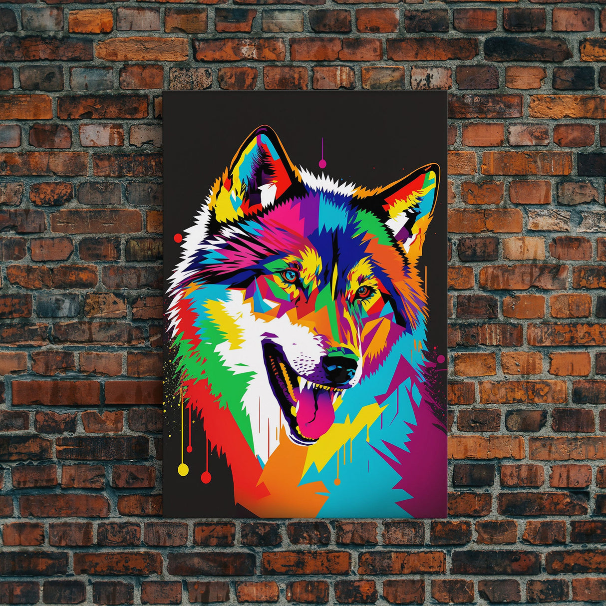 He's kinda cute when he's mad! Wolf art, Framed Canvas Print, Unique Pop Art Style Animal Print