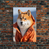 Shiba Inu Wall Print, Dog Wall Art, Animal Art, Orange Jacket, Funny Wall Art, Framed Wall Art, Framed Canvas, Wall Print, Wall Canvas