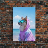 Corgi In Purple Hoodie Sunglasses Wall Print, Beach Art, Dog Print, Dog Portrait, Framed Wall Art, Framed Canvas, Wall Print, Wall Canvas